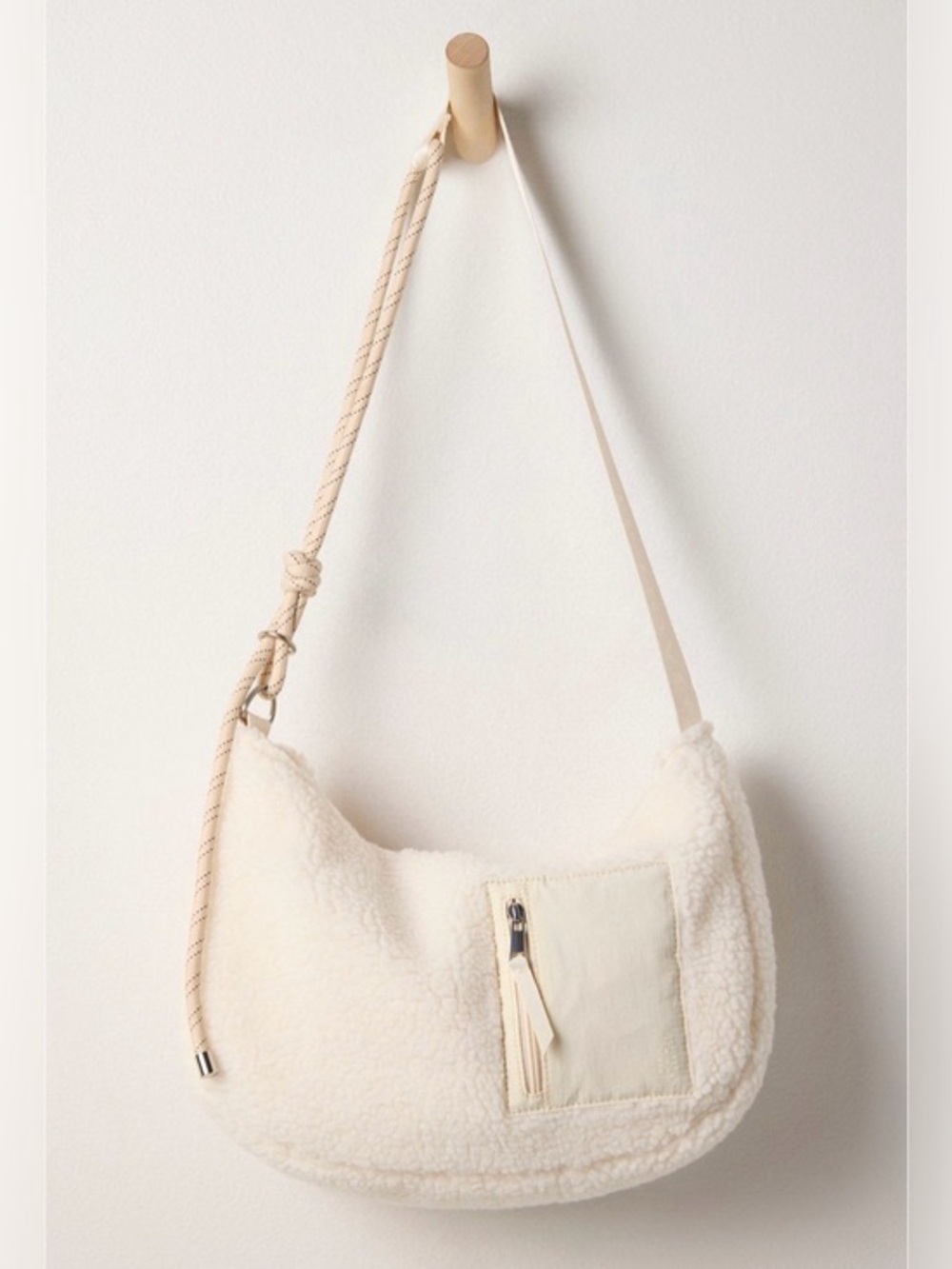 New Free People FP Movement Slopes Ivory Sherpa Sling Bag Purse